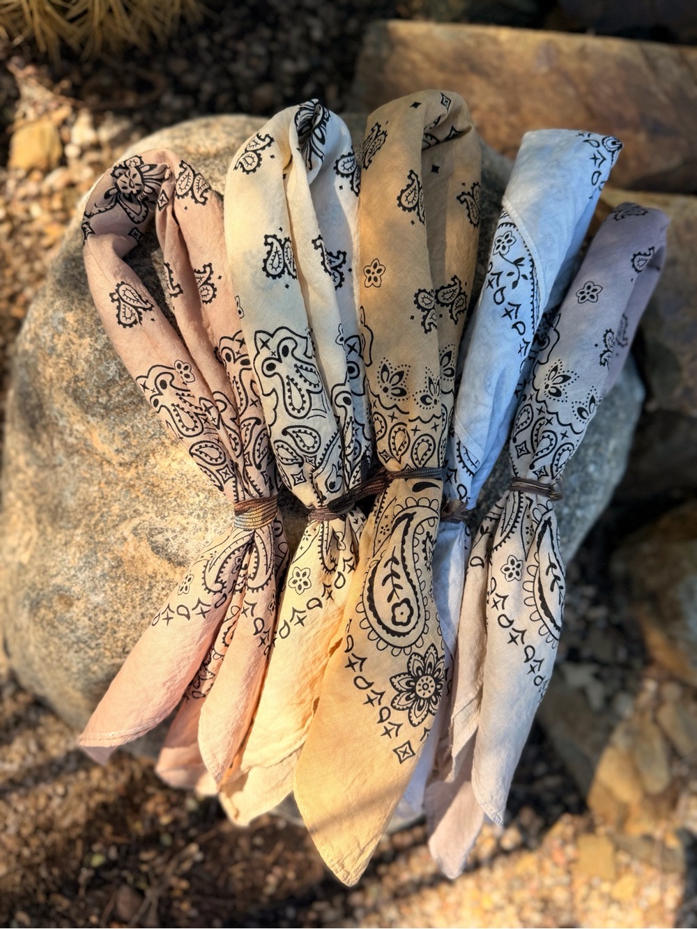 Hand-Dyed Cotton Paisley Bandana Scarf - Set of 5 “SAGEBRUSH COLLECTION”